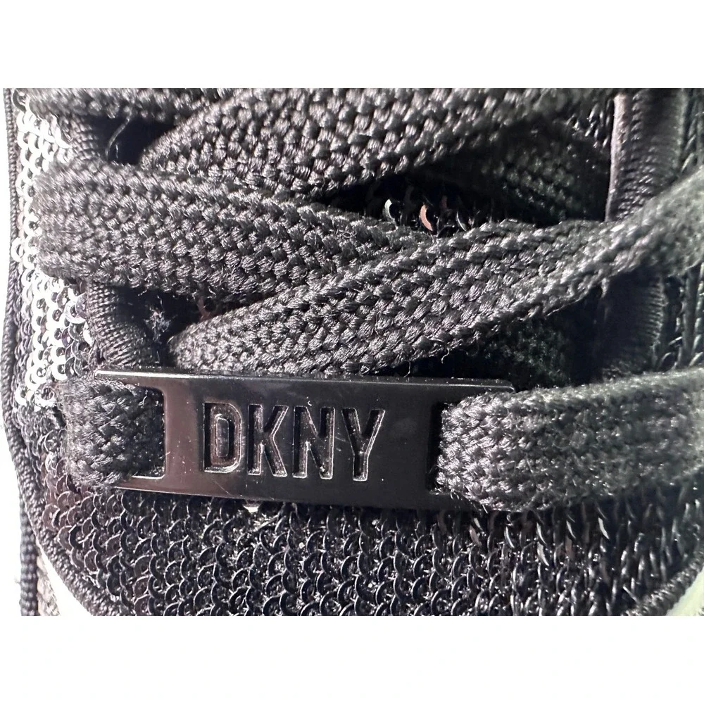 DKNY Women's Size 7.5 M Black Sequin Lace Up Sneakers Fashion Sparkle Athleisure